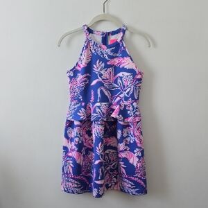 Lilly Pulitzer Caesara Peplum Dress Iris Wild Within XL 12-14 Yrs
